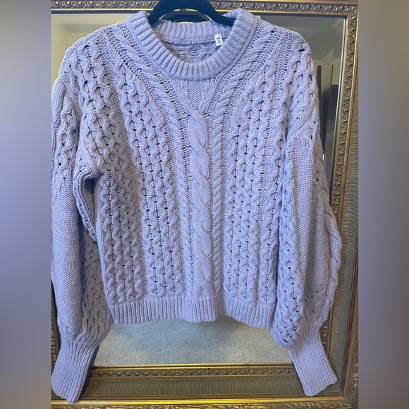 A.L.C Serena Blouson-Sleeve Cable-Knit Lavender Sweater Size M - Picture 3 of 11